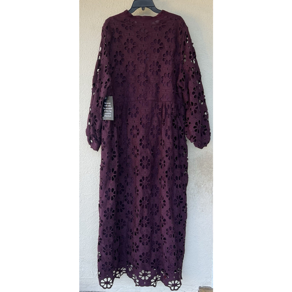 NWD Tuckernuck Maxi Dress 3XL Burgundy Calliope Merlot Lace Eyelet Puff Sleeve - Picture 7 of 10